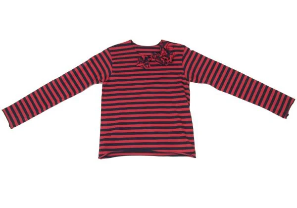 コムコム コムデギャルソンCOMME des GARCONS 製品洗いネックパッチボーダー長袖カットソー 赤紺S 【レディース】 コムコム コムデギャルソンCOMME des GARCONS 製品洗いネック