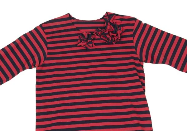 コムコム コムデギャルソンCOMME des GARCONS 製品洗いネックパッチボーダー長袖カットソー 赤紺S 【レディース】 コムコム コムデギャルソンCOMME des GARCONS 製品洗いネック