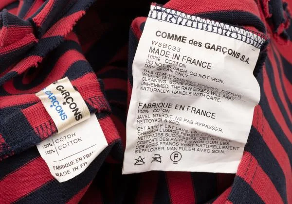 コムコム コムデギャルソンCOMME des GARCONS 製品洗いネックパッチボーダー長袖カットソー 赤紺S 【レディース】 コムコム コムデギャルソンCOMME des GARCONS 製品洗いネック