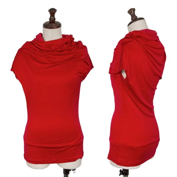 Yohji Yamamoto FEMME Drape Neck Silk Top Red M K-147107_001