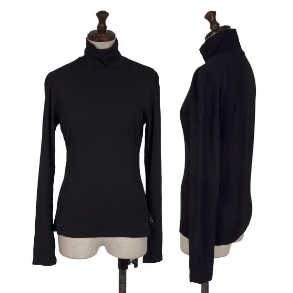 Yohji Yamamoto FEMME Logo Tab Turtle Neck T Shirt Navy S-M K-147108_001