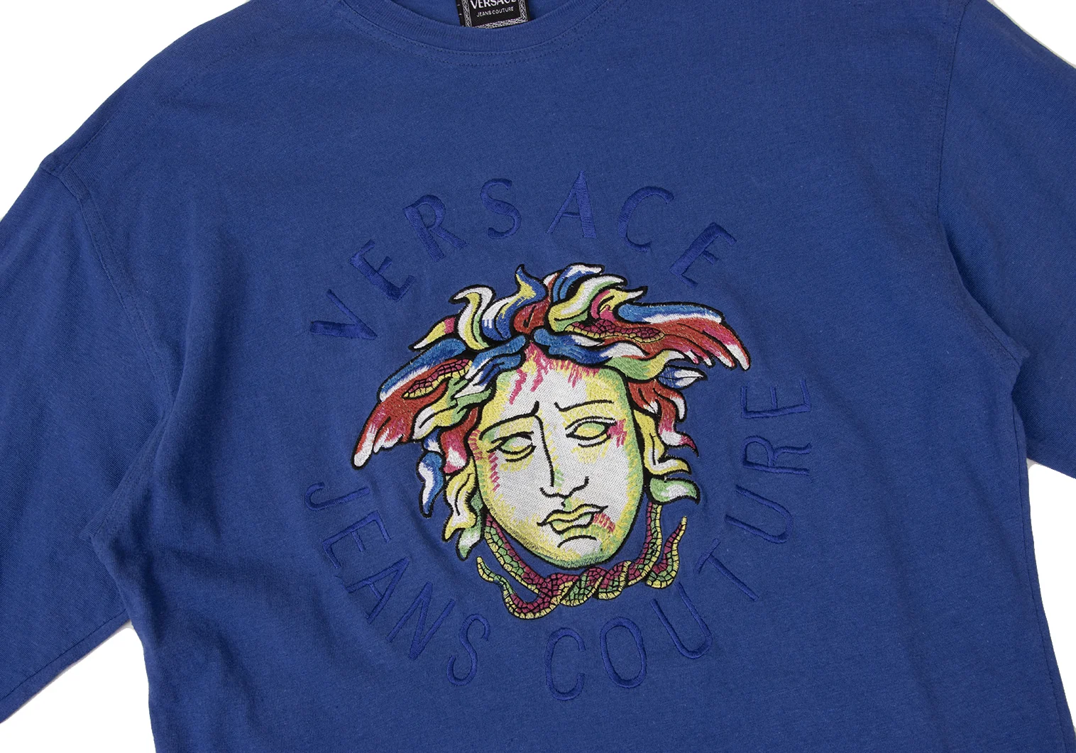 VERSACE JEANS COUTURE Medusa Embroidery T-shirt Blue S | PLAYFUL