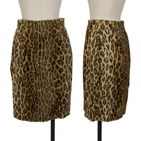 GIANNI VERSACE Leopard Fur Trapezoid Skirt Brown 42 K-147159_001