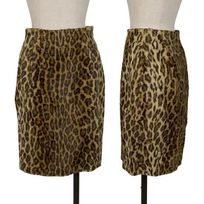 GIANNI VERSACE Leopard Fur Trapezoid Skirt