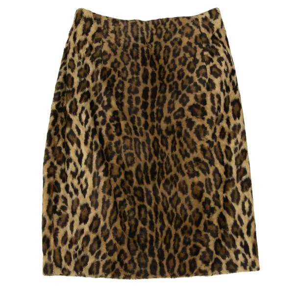 GIANNI VERSACE Leopard Fur Trapezoid Skirt K-147159_002