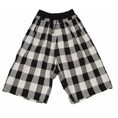 Y's Wool Blend Waist Rib Switching Check Wide Pants