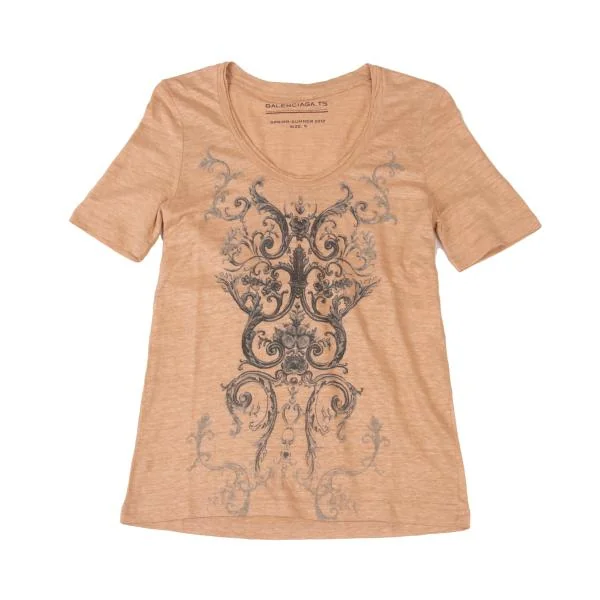 BALENCIAGA Gothic Printed Linen T Shirt Pink S K-147316_001