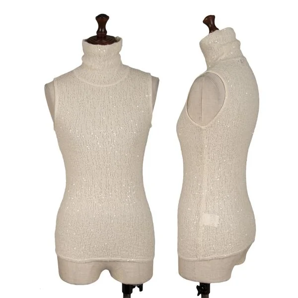 DONNA KARAN Sequined High Neck Sleeveless Knit Off White S K-147325_001