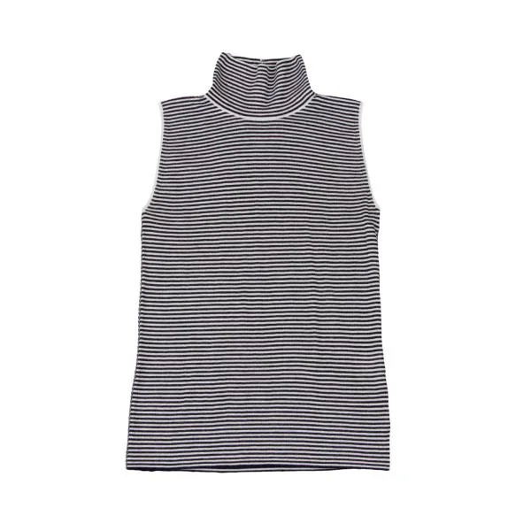 ジョルジオ アルマーニGIORGIO ARMANI カシミヤボーダータートルネックノースリーブニット 黒白38 K-147335_002