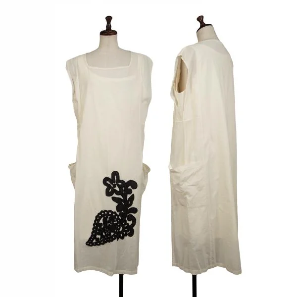 Plantation Patch Design Layered Sleeveless Dress Ivory M K-147371_001