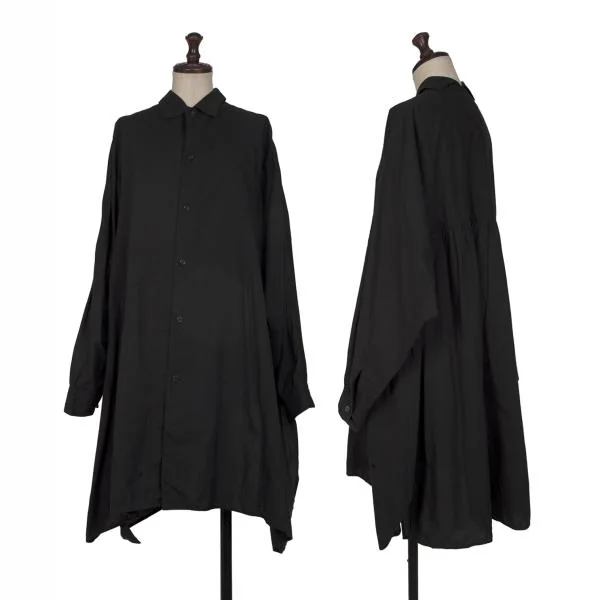 Y's Cutting Design Big Silhouette Shirt Dress Black 2 K-147388_001