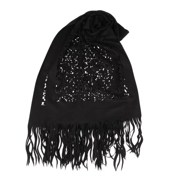 SENSOUNICO Cutwork Fringe Stole Black  K-147521_001
