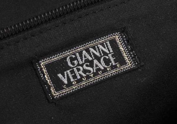 ジャンニヴェルサーチGIANNI VERSACE メデューサ刺繍切替ナイロンハンドバッグ 黒 K-147676_014