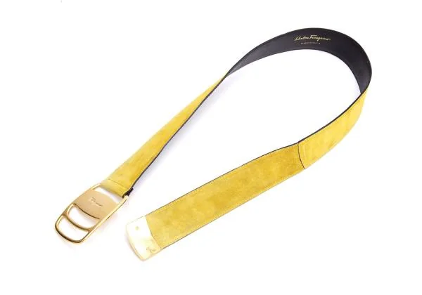 Salvatore Ferragamo Metal Buckle Suede Leather Belt K-147685_002
