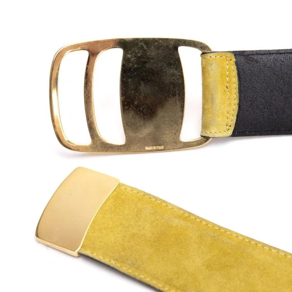 Salvatore Ferragamo Metal Buckle Suede Leather Belt K-147685_007