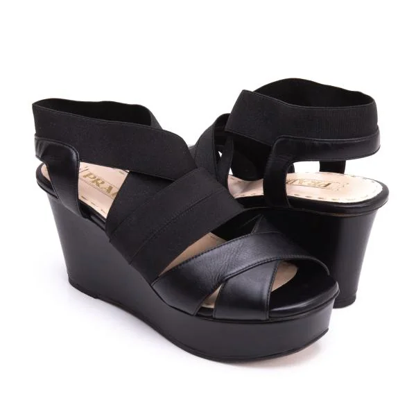 PRADA Platform Sandals Black 34.5(About US 5) K-147686_001