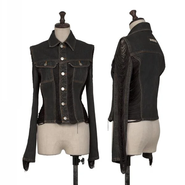 Black 'The Flocked' Denim Jacket by Jean Paul Gaultier on Sale