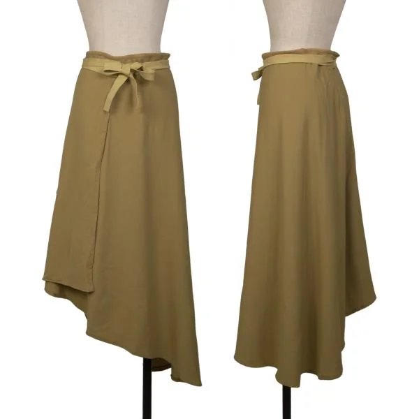 Jean Paul GAULTIER FEMME Leather Belt Stretch Wool Wrap Skirt Camel 40 K-147758_001