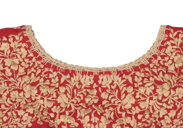 ラルフローレンRALPH LAUREN ボタニカル刺繍ギャザーコットンベスト 赤ベージュM K-147858_004