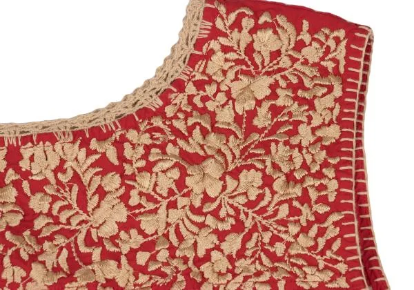 ラルフローレンRALPH LAUREN ボタニカル刺繍ギャザーコットンベスト 赤ベージュM K-147858_005