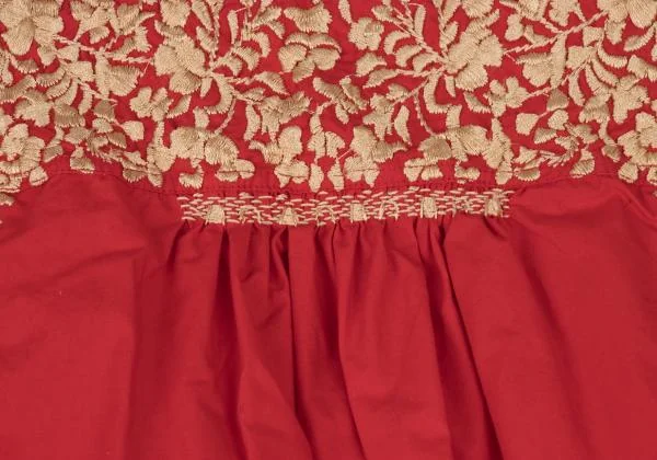 ラルフローレンRALPH LAUREN ボタニカル刺繍ギャザーコットンベスト 赤ベージュM K-147858_006