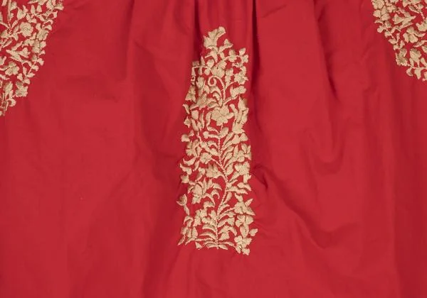 ラルフローレンRALPH LAUREN ボタニカル刺繍ギャザーコットンベスト 赤ベージュM K-147858_011