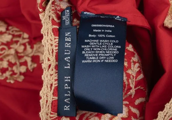 ラルフローレンRALPH LAUREN ボタニカル刺繍ギャザーコットンベスト 赤ベージュM K-147858_013