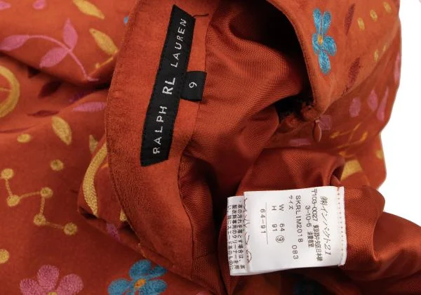 ラルフローレンRALPH LAUREN カラフル刺繍ピッグレザースカート 赤マルチ9 K-147861_014