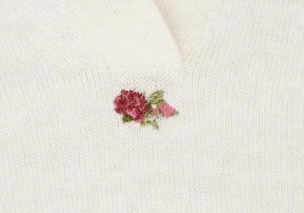 Mademoiselle NON NON Linen Cotton Floral Embroidery Knit Polo Shirt K-147924_004