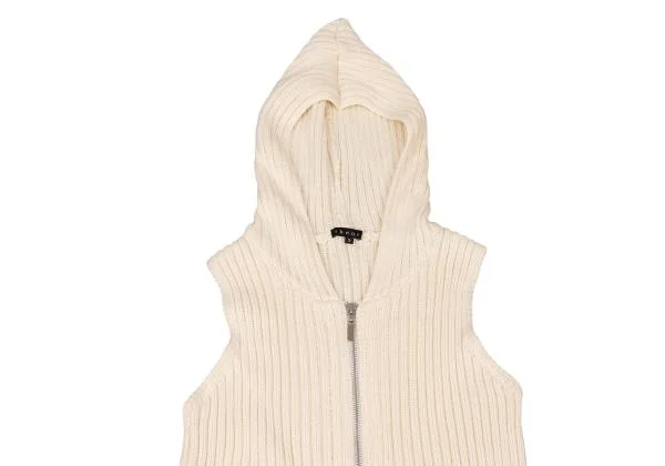 Theory Cotton Double Zip Sleeveless Hooded Rib Knit K-147932_003
