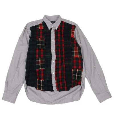 COMME des GARCONS HOMME Front Fulling Check Patchwork Stripe Shirt