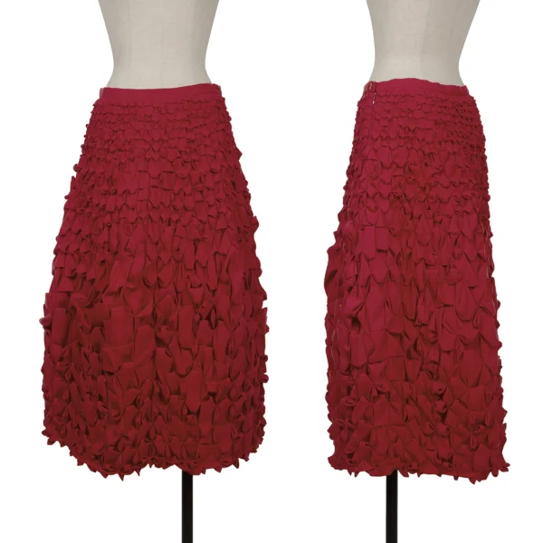 ISSEY MIYAKE Frill Tuck Poly Skirt Red 3 K-148040_001