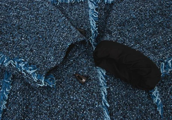 ISSEY MIYAKE HaaT Tweed Fringe Shawl Collar Short Coat K-148044_007