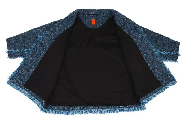 ISSEY MIYAKE HaaT Tweed Fringe Shawl Collar Short Coat K-148044_011