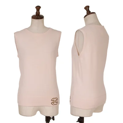 CHANEL Logo Patch Cashmere Sleeveless Knit