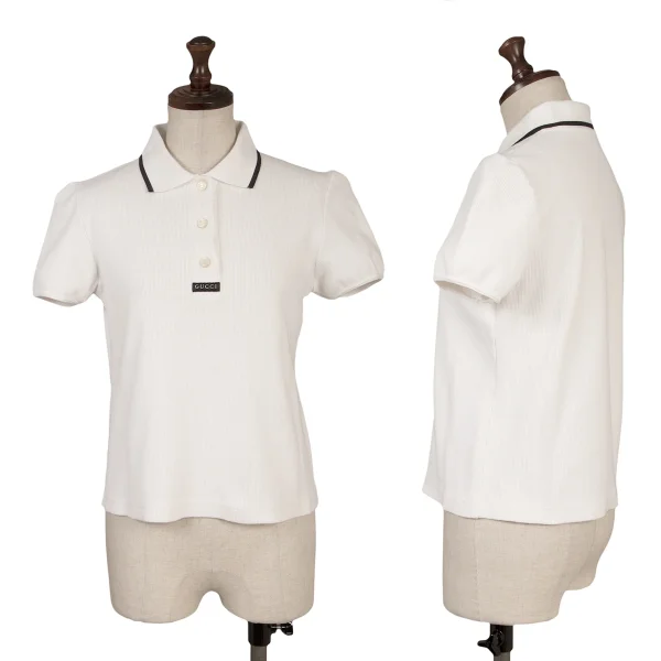 GUCCI Logo Patch Rib Cotton Polo Shirt White S K-148137_001