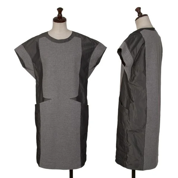 HIROKO BIS Poly Switching Stripe Wool Cotton Dress Grey 9 K-148146_001