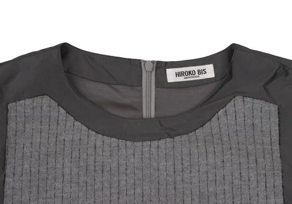 HIROKO BIS Poly Switching Stripe Wool Cotton Dress K-148146_004