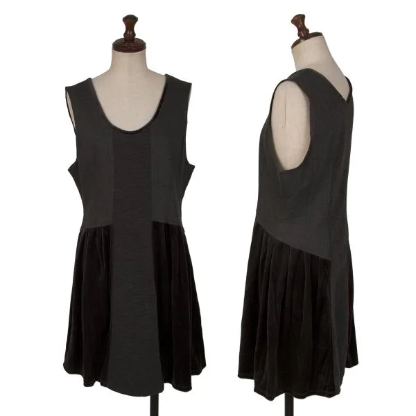 HIROKO BIS Velvet Switching Sleeveless Dress Charcoal 9 K-148152_001