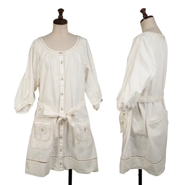 HIROKO BIS Stitch Cotton Dress Ivory 9 K-148156_001