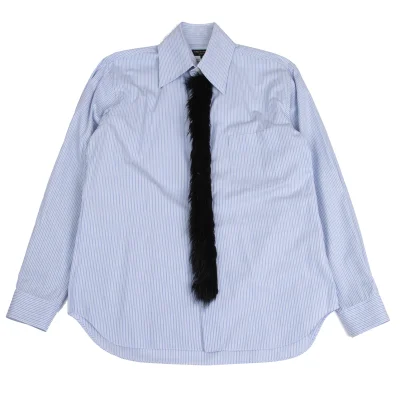 COMME des GARCONS HOMME PLUS Front Faux Fur Cotton Striped Shirt