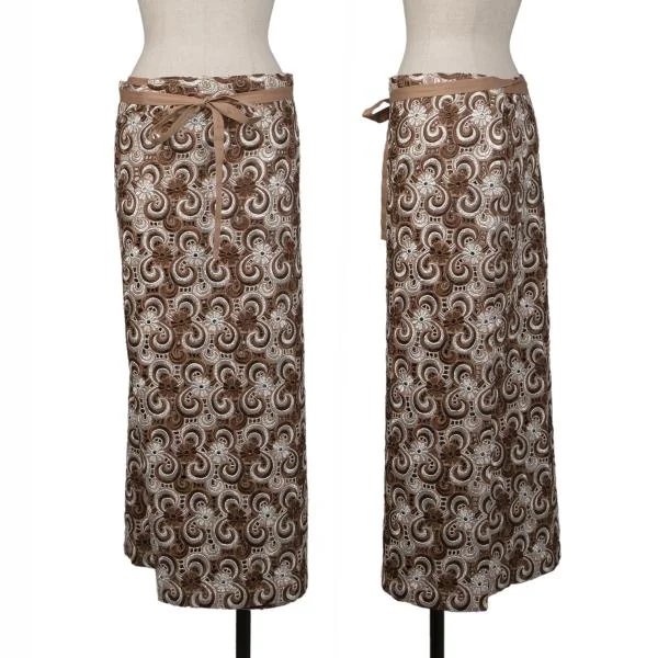 COMME des GARCONS Floral Embroidery Lace Wrap Skirt Brown,Silver M K-148512_001
