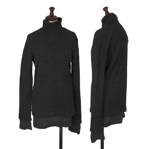 Y's Layered Design Turtleneck Knit Sweater Grey,Deep Green 3 K-148683_001