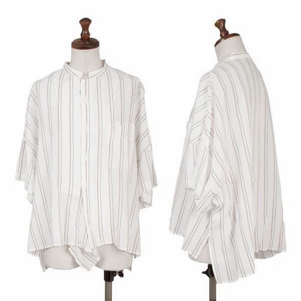 Y's Striped Box Silhouette Short Sleeve Shirt White,Mocha 2 K-148828_001