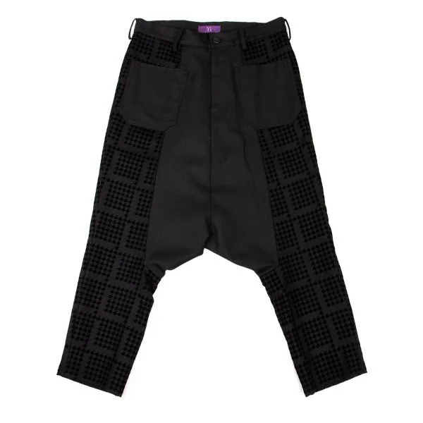 Y's Pink Flocked Houndstooth Wool  Dropped Crotch Pants Black 2 K-148836_001