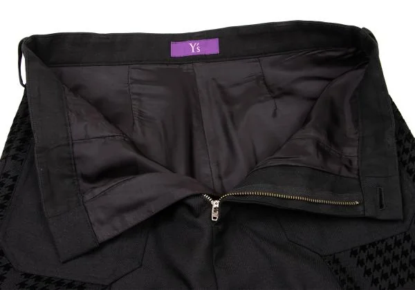 Y's Pink Flocked Houndstooth Wool  Dropped Crotch Pants K-148836_006