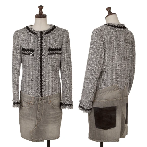 JUNYA WATANABE COMME des GARCONS denim Embellished Denim Docking Tweed Jacket Grey XS K-148889_001