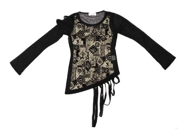 de la Vieux Flocked Print Mesh T Shirt K-148898_002