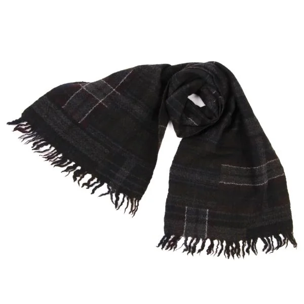 COMME des GARCONS HOMME Wool Random Check Fringe Scarf Charcoal  K-148965_001