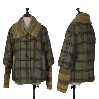 M.&KYOKO Cotton Wool Check Layered Sleeve Design Padded Jacket